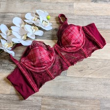 Adore Me Red Plaid Longline Bra Size 36C EUC