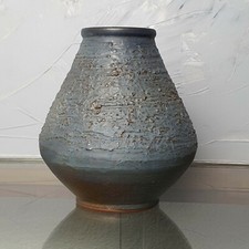 vintage pottery vase blue brown 50s 60s pottery mcm mid century modern 