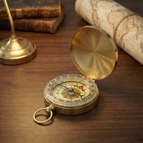 Brass pocket compass - pocket,