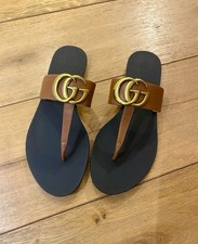 Gucci GG Brown Leather Thong