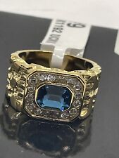 Mens gold sapphire ring signet pinky nugget steel blue 18kt 1192