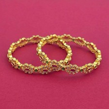 Indian Pakistani 22 ct gold plated high quality zirconia bangles size 2.10