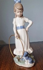 NAO By Lladro Figurine "My Dog Does Tricks"  #0379 Gril Hoop Dog 24cm High