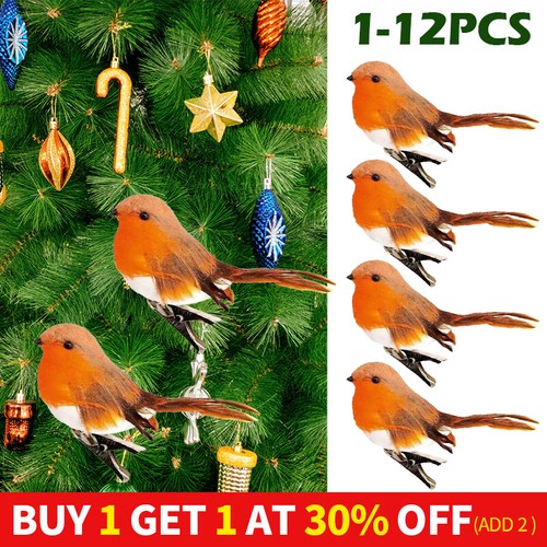 12x clip christmas robins - on,