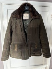 Jack Murphy Wool and Fur Coat UK 10 Green Check Country  Shooting Equestrian