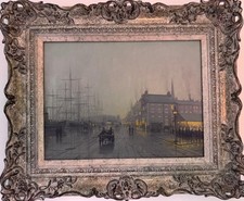 Vintage oil painting atmospheric victorian cityscape framed signed VR.Williamson