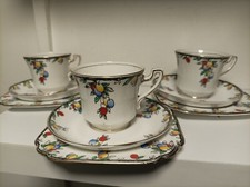 Art Deco Bone China 3x Trio Cups & Saucers Wetley/Sampson Smith 1930's