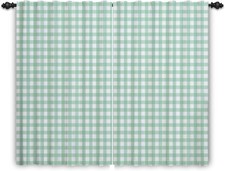 Checked Curtains Green Teal