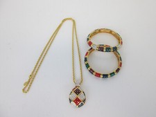Joan Rivers Stretch Bracelet Crystal Enamel Gold Tone Egg Pendant Necklace Set
