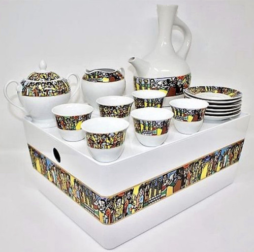 Ceramic cityscape tea set - set, 6