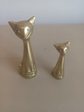 Vintage Solid Brass Siamese Cat Figurines