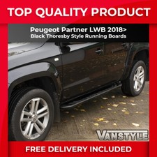 FITS PEUGEOT PARTNER LWB 18> BLACK ALUMINIUM SIDE STEPS THORESBY RUNNING BOARDS