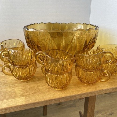 Vintage amber glass punch bowl - vintage,