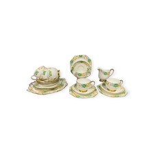 Vintage Royal Stafford Bone China Tea Set – Floral Yellow & Green, Gilt Trim