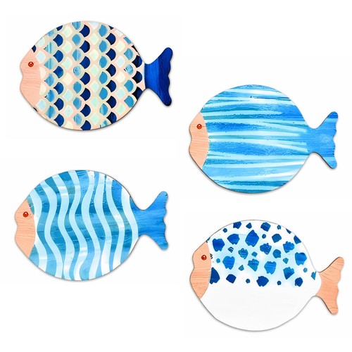 Merzio 4pcs wooden fish - wooden, wall