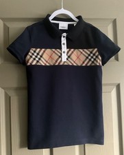 Burberry Boys navy and check polo shirt age 10 small fit worn once