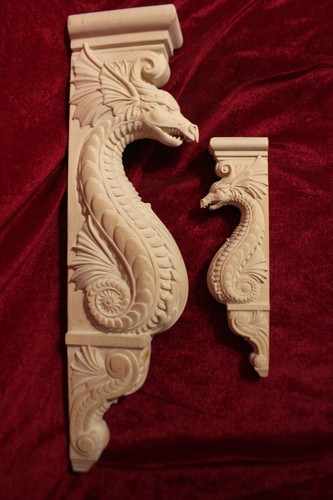 Wooden corbel bracket - wooden, dragon