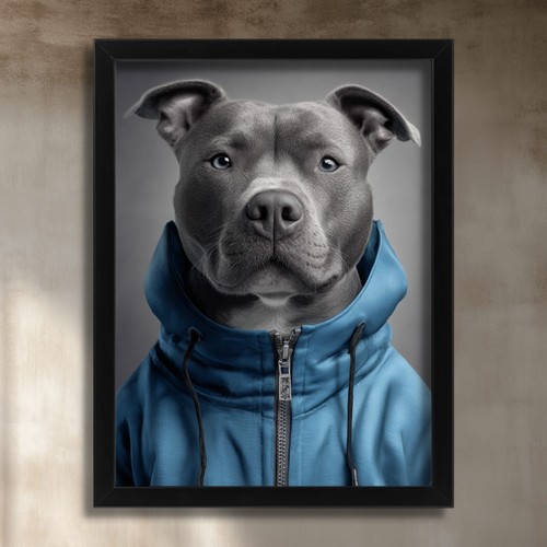 Grey staffy art print - grey,
