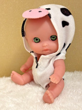 5" Berenguer Doll (preloved) Green Eyes with Original Cow Outfit/Costume