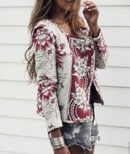 Zara Women’s Iconic Quilted Floral Blazer Jacket Asymmetric Zip Size L/Uk 12