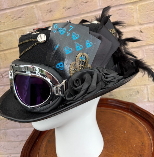 Black steampunk top hat roses - top,