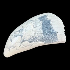 VTG Repo Reproduction Whale Tooth Scrimshaw Bald Eagle Carving 7”