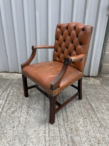 Brown leather chesterfield - leather,