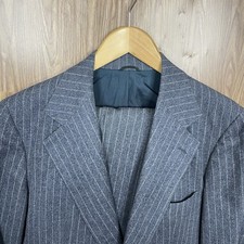Bespoke Vintage 1950s USA Made 2 Piece Suit Mens 38R 34x30 Blue Gray Striped