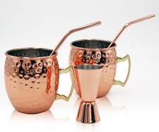 Cocktail Moscow Mule Copper Mugs Jigger Straw Set Christmas New Year Party Gift 