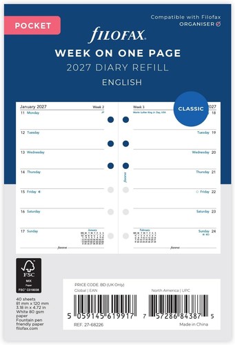 Filofax pocket size 2027 week - pocket,