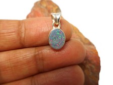 Small Natural Australian Opal  Sterling  Silver  925 Gemstone  Pendant