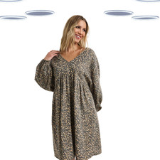 Ex Simply Be Women's Plus Size Animal Print Linen Blend Smock Dress - Brown