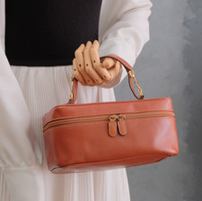 GUCCI Horsebit Vanity Hand Bag Leather Brown Authentic