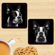 Boston Terrier Dog Coasters, Set Of 2, Mug Mats, Gift