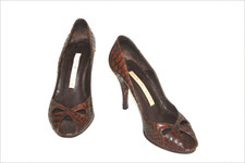 PURA LOPEZ Brown Reptile All Leather Pumps Size 36 C TBE