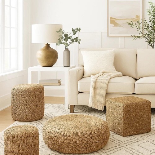 Jute pouffe footstool - jute, ottoman