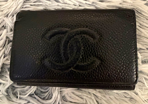 Chanel black leather logo - black,