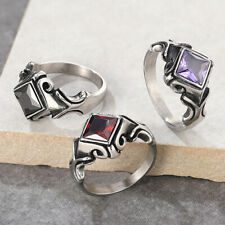 Men Women Stone Ring Stainless Steel Band Pinky Thumb Gfit for Dad Father