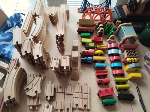 Wooden train track buildings - wooden,