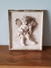 Shabby Chic Wall Plaque Cherub holding Wheatsheaf.