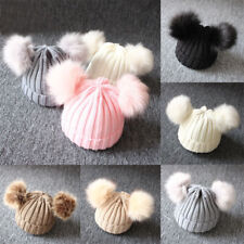 Baby Double Pom Pom Hat 2 Bobble Beanie Knitted Winter Warm Boy Girl Hat Cap