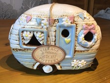 SHUDEHILL Giftware - Village Pottery Caravan Tealight Holder - Pale Blue - Boxed