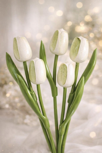 Wooden tulips bouquet - 5, white