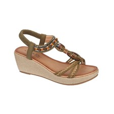Jo & Joe Ladies Bohemian Bead Embellished Elasticated Back Strap Wedge Sandals