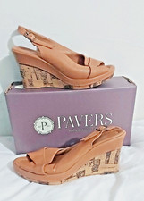 Tan Soft Leather Wedge Sandals with Heel - Pavers - Size 4