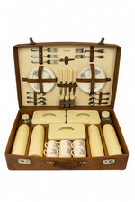 Vintage Sirram 6-Person Picnic Hamper – Buff/Brown Case – Complete Set