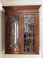 Victorian mahogany wall mounted display cabinet, excellent condition.