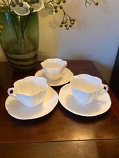 Shelley  Bone China White 3 Cup And Saucer Set- Very Delicate.