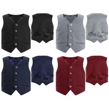 UK Kids Boys 4 Buttons V Neck Formal Suit Vest Wedding Prom Party Waistcoat