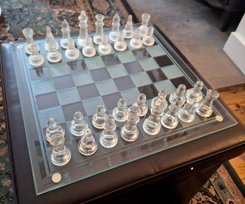 Vintage glass chess set clear - glass,
